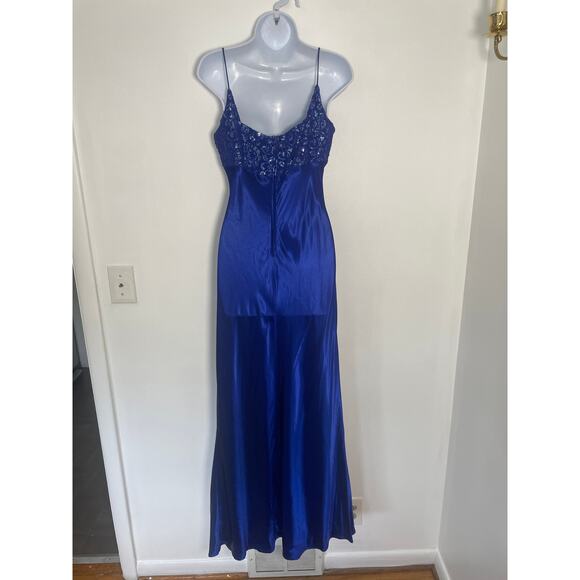 Vintage 90s Lace Silk Blue Maxi Dress | SMALL - Picture 4 of 8